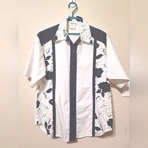 Vintage Al Nadler late 60s black and white union made women's bowling shirt M